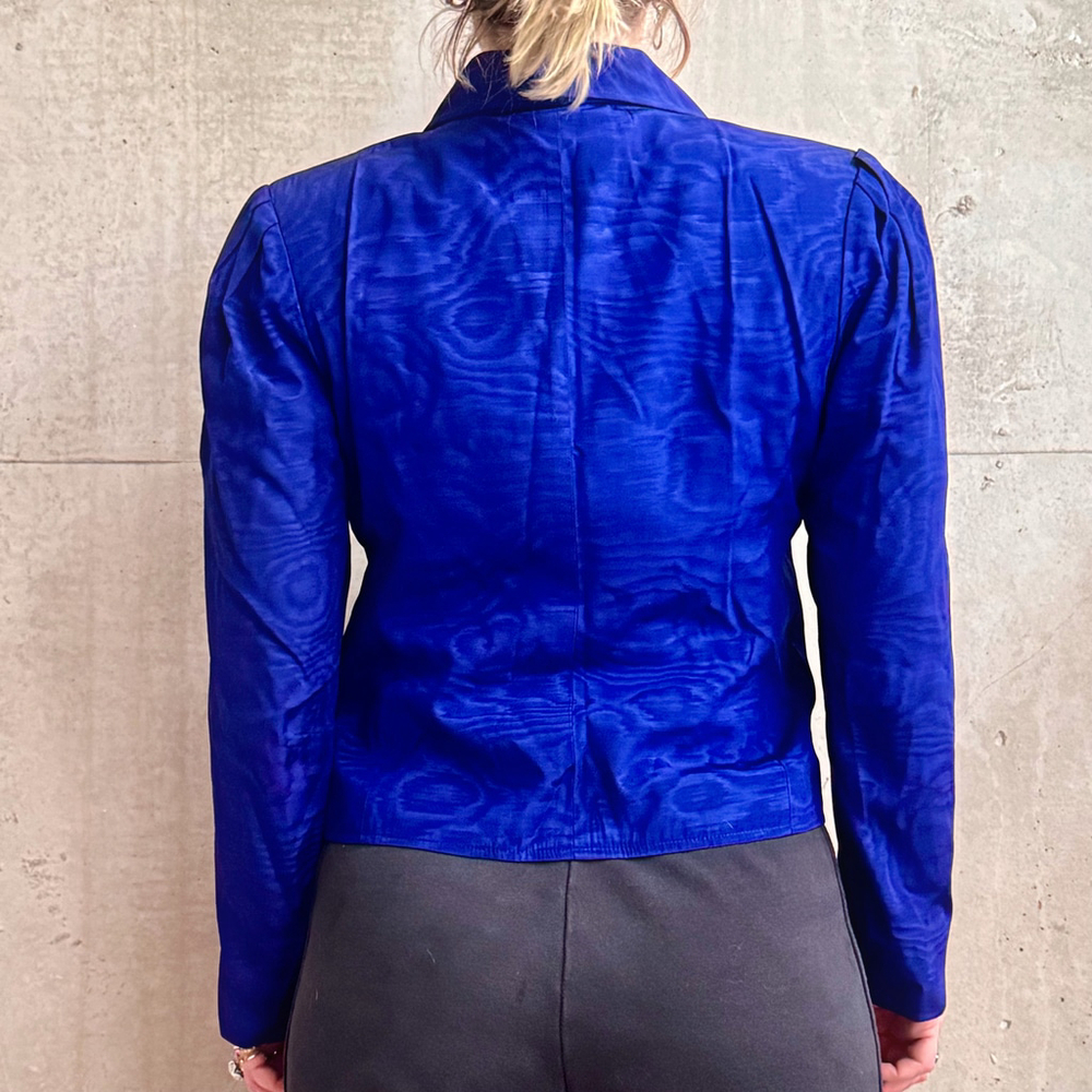 Vintage NWT Indigo Woodgrain-Print Silk Dinner Jacket Size 14 - Picture 2 of 9